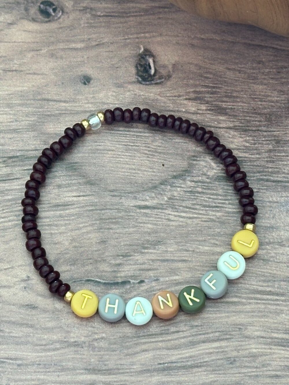 NEW "Thankful" Handmade Stretch Bracelet Glass Beads Child & Adult Size